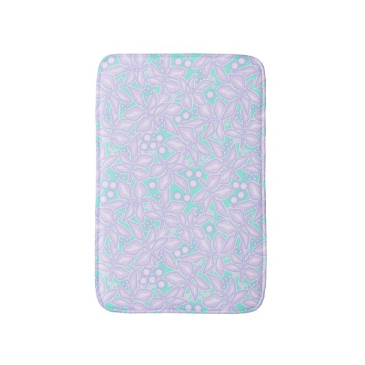 シームレフローラスミレ葉ーの花レース青wh バスマット (正面縦)