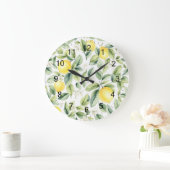 シームレモダンームパターン水カラーイエローレモン ラージ壁時計 (ホーム)