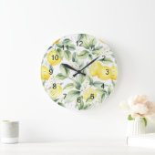 シームレモダンームパターン水カラーイエローレモン ラージ壁時計 (ホーム)