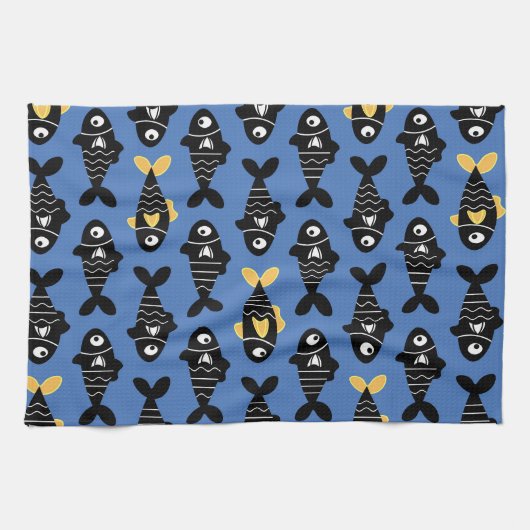 シームレ予測できなームブラックフィッシュパターンキッチンタオル キッチンタオル (横)