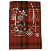 シームレ市松模様にスクリスマスの装飾の赤 – 白 ミディアムペーパーバッグ (正面)