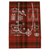 シームレ市松模様にスクリスマスの装飾の赤 – 白 ミディアムペーパーバッグ (裏面)