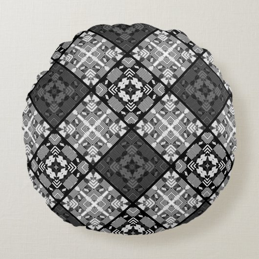 シームレ市松模様にスプレイド抽象芸術正方形ジオメトリ ラウンドクッション (正面)