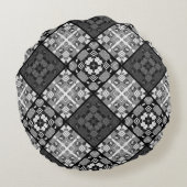 シームレ市松模様にスプレイド抽象芸術正方形ジオメトリ ラウンドクッション (裏面)
