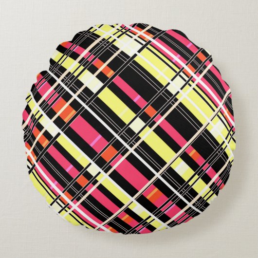 シームレ市松模様にスプレイド抽象芸術正方形ジオメトリ ラウンドクッション (正面)