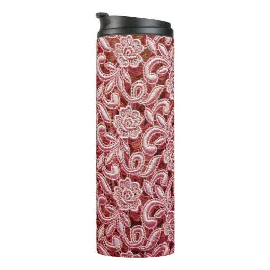 シームレ素晴らしスな美しいビンを持つピンクのレースのテクスチャ タンブラー (回転右)