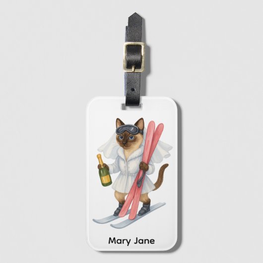 シーメンス猫愛好家のバチェロレッテパーティーのためのスキー ラゲッジタグ (正面縦)