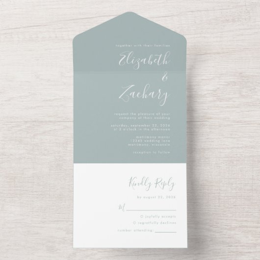 シーモダンガミニマルラスのスクリプ結婚ト オールインワン招待状 (内側)