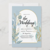 シーモダングラスアクア金ゴールド葉ウェディング招待 招待状 (正面)