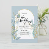 シーモダングラスアクア金ゴールド葉ウェディング招待 招待状 (スタンド正面)