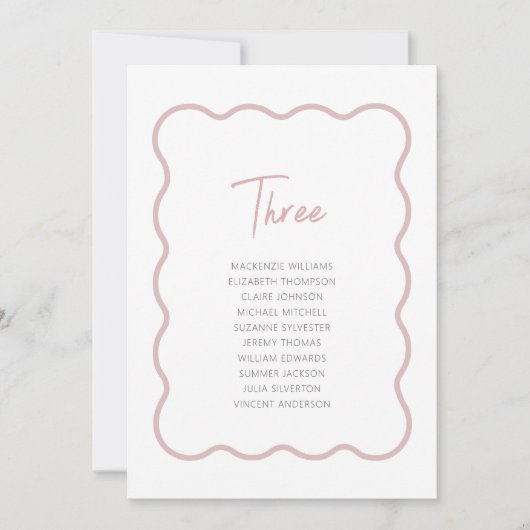 シーモダンティングチャートピンクの波状縁どカード 招待状 (正面)