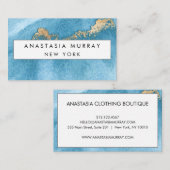 シーモダンブルーと金ゴールドグリッターミニマリストラグジュアリー 名刺 (正面/裏面)