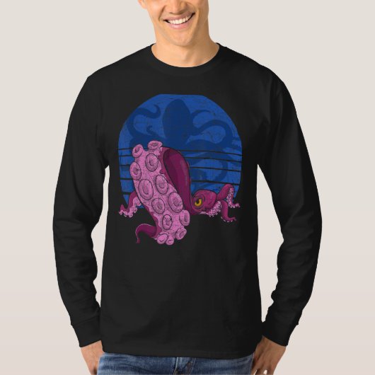 シーモンスター海動物愛好家クラーケンレトロオクトプ Tシャツ (正面)