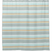 シーユニークフォームグリーンホワイトタウプタンストライプ シャワーカーテン (正面)