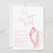 シーユーすぐにベビーシックなピンクのシーシェルベビーシャワー 招待状 (正面)