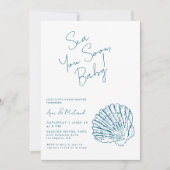 シーユーすぐに海ブルーホタテ男の赤ちゃんシャワー 招待状 (正面)