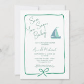 シーユーすぐに海ブルーボートボーイ赤ちゃんシャワー 招待状 (正面)