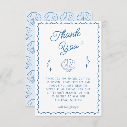 シーユー間もなく赤ちゃんシャワー沿岸サンキューカード サンキューカード (正面/裏面)