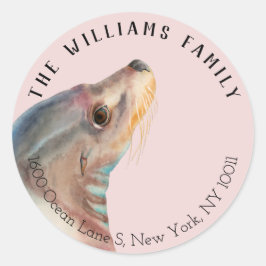 シーライオンアニマル差出人住所ラベル ラウンドシール