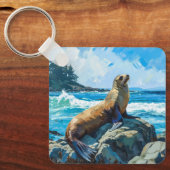 シーライオンイラストレーション キーホルダー (正面)