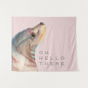 シーライオンイラストレーション 文字の追加おもしろい タペストリー