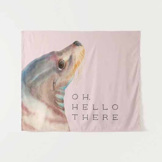 シーライオンイラストレーション |文字の追加おもしろい タペストリー (正面(横))