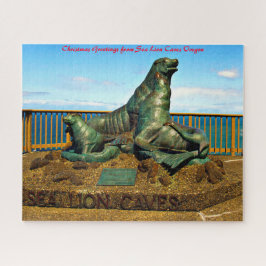 シーライオンケーブオレゴン。クリスマスグリーティング ジグソーパズル