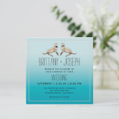シーライオンズティール(緑がかった色)ブルーモダン結婚式招待状 招待状 (スタンド正面)