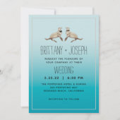 シーライオンズティール(緑がかった色)ブルーモダン結婚式招待状 招待状 (正面)