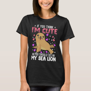 シーライオンハートバレンタインデー動物のための女性K Tシャツ