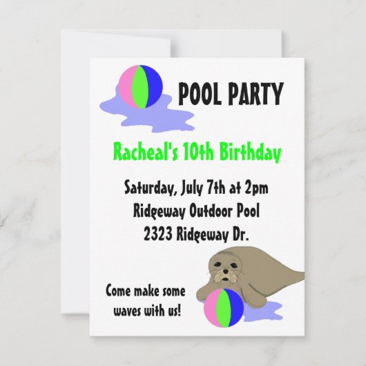 シーライオンプールパーティの招待状 招待状 (正面)