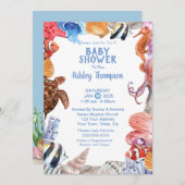 シーライフの下で青い赤ちゃんシャワー 招待状 (正面/裏面)