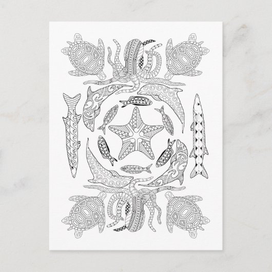 シーライフの大人の着色の郵便はがき ポストカード (正面)