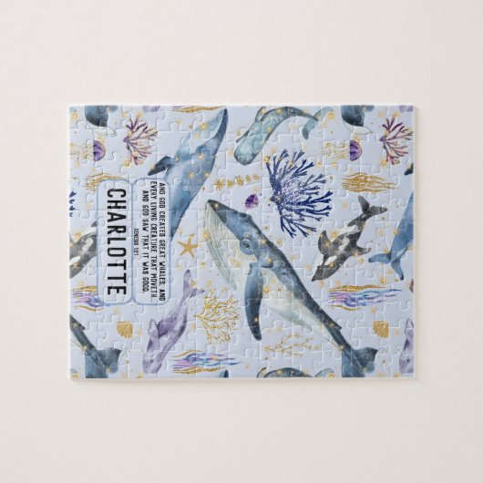 シーライフクジラキリスト教のバイブル聖句の名前ギフト ジグソーパズル (横)