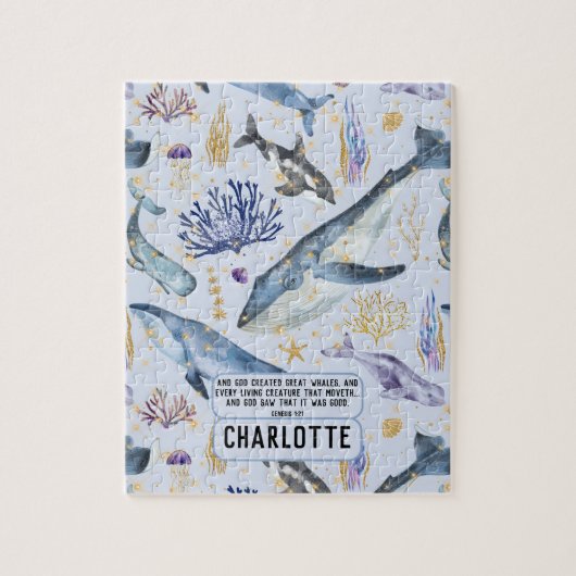 シーライフクジラキリスト教のバイブル聖句の名前ギフト ジグソーパズル (縦)