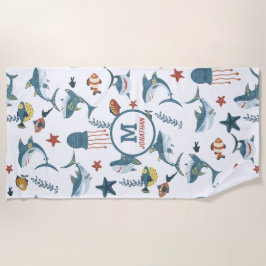 シーライフシャークダンスモノグラム ビーチタオル