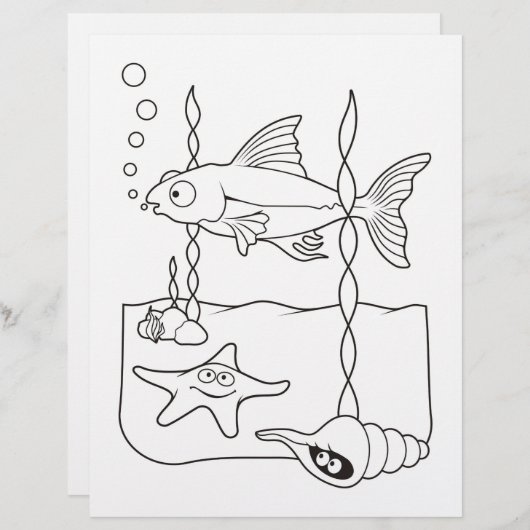 シーライフシーンのカラーリングブックページ (正面/裏面)