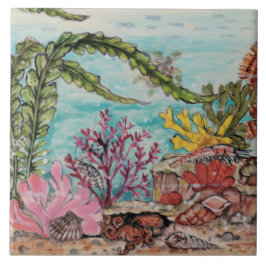 シーライフタコ海老ウミガメ珊瑚壁画Pc.#5 タイル