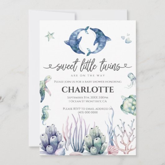 シーライフツインズベビーシャワー招待状 招待状 (正面)