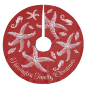 シーライフデザインレッドトロピカルファミリークリスマス ブラッシュドポリエステルツリースカート (正面)