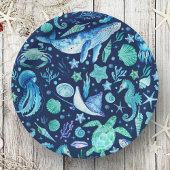 シーライフパーティー水彩ブルー海動物 ペーパープレート