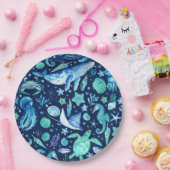 シーライフパーティー水彩ブルー海動物 ペーパープレート (パーティー)