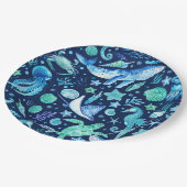 シーライフパーティー水彩ブルー海動物 ペーパープレート (アングル)