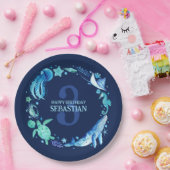 シーライフパーティー海動物ネイビーブルーウォーター色 ペーパープレート (パーティー)