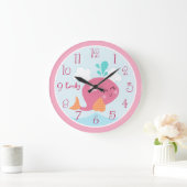 シーライフピンクホエールキッドベビー時計の下 ラージ壁時計 (ホーム)