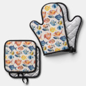 シーライフフィッシュ海ビーチハウス 鍋つかみ&鍋敷きセット (正面/裏面)