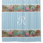 シーライフヴィンテージブルー海フィッシュサンゴモノグラム シャワーカーテン (正面)