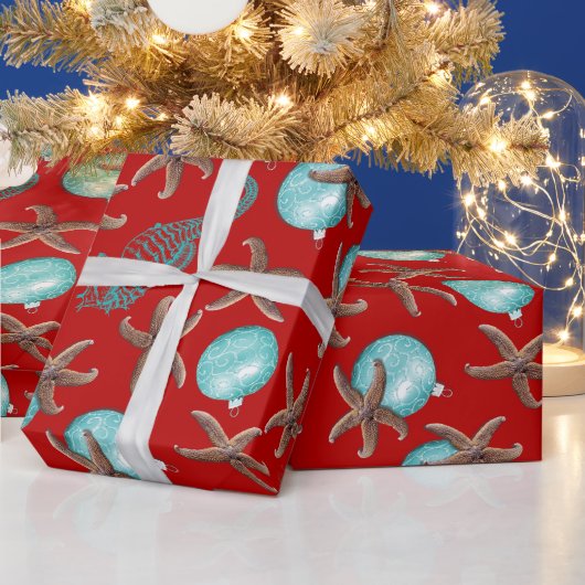 シーライフ熱帯パターンレッドクリスマス ラッピングペーパー (クリスマス)