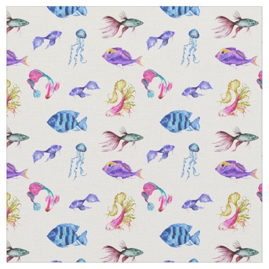 シーライフ生地，海，魚，タコ ファブリック (クローズアップ)