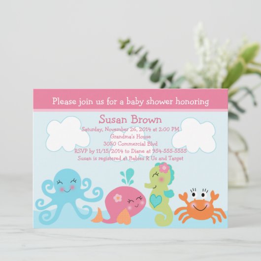 シーライフ/ガールベビーシャワー招待状 招待状 (スタンド正面)